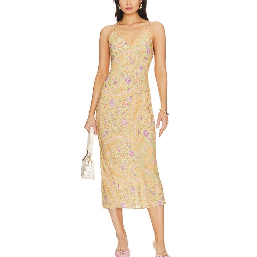 Spell Belladonna Bias Strappy Midi Dress Size XS Viscose Floral In Dusty Olive